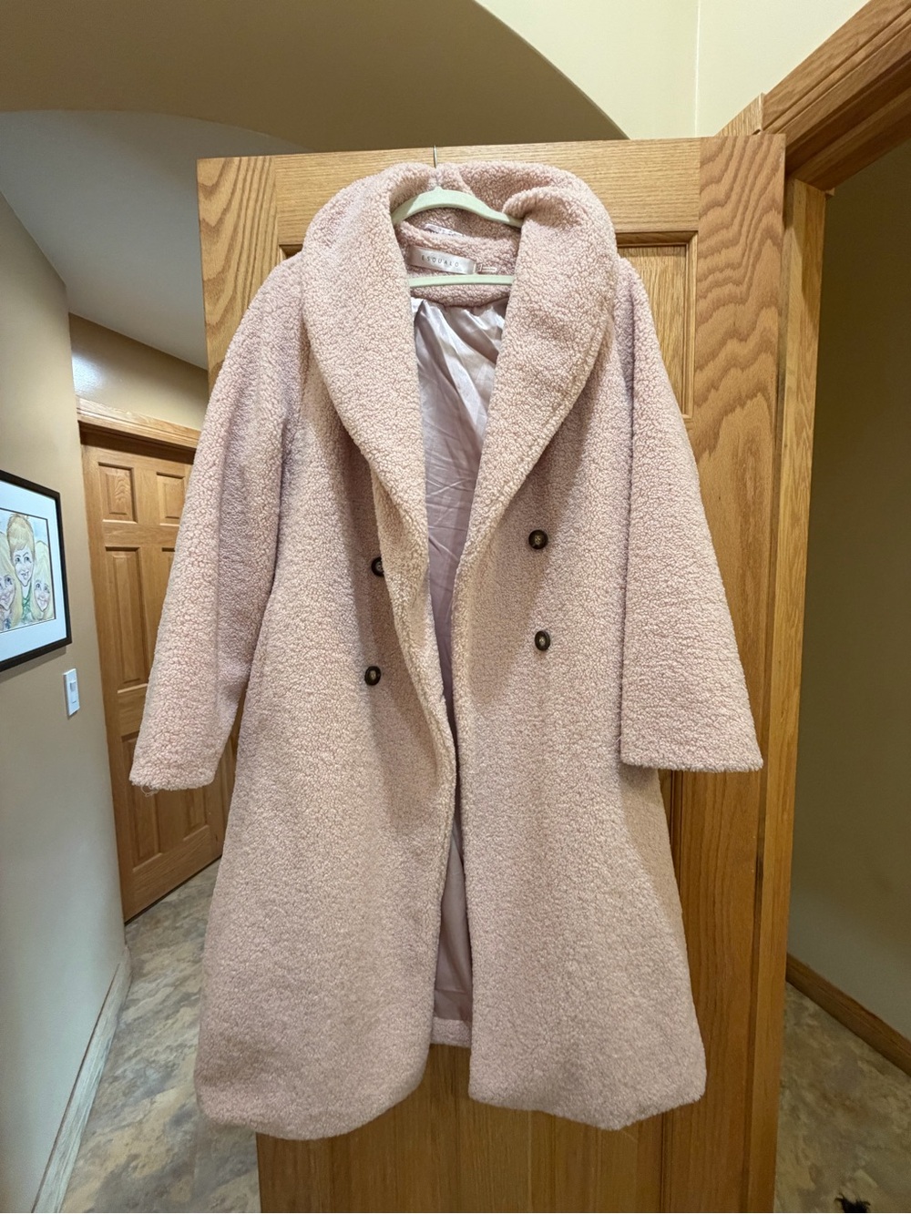 ESQUALO Blush Pink Faux Teddy Double-Breasted Coat
